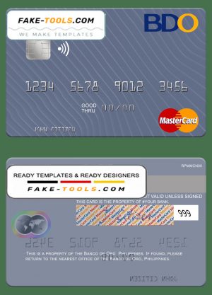 Philippines Banco de Oro mastercard, fully editable template in PSD format Philippines Banco de Oro mastercard, fully editable template in PSD format