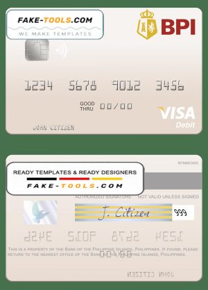 Philippines Bank of the Philippine Islands visa debit card, fully editable template in PSD format Philippines Bank of the Philippine Islands visa debit card, fully editable template in PSD format