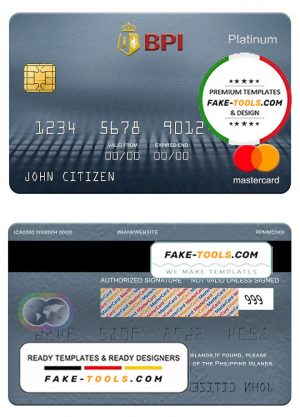 Philippines Bank of the Philippine mastercard platinum, fully editable template in PSD format