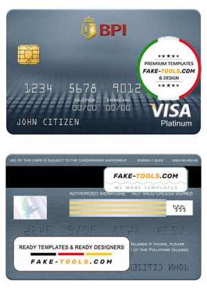 Philippines Bank of the Philippine visa platinum card, fully editable template in PSD format