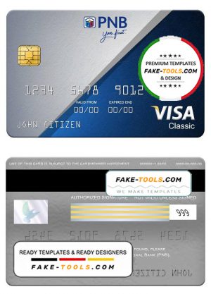 Philippines National Bank (PNB) visa classic card, fully editable template in PSD format