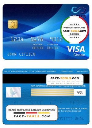 Philippines The United Coconut Planters Bank (UCPB) visa classic card, fully editable template in PSD format