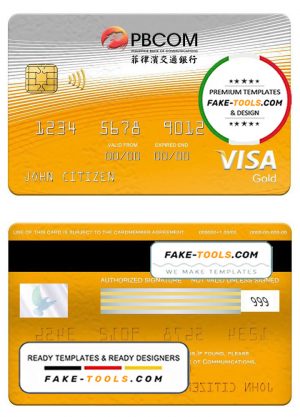 Philippines bank of Communications visa gold card, fully editable template in PSD format