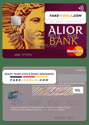 Poland Alior Bank mastercard, fully editable template in PSD format Poland Alior Bank mastercard, fully editable template in PSD format