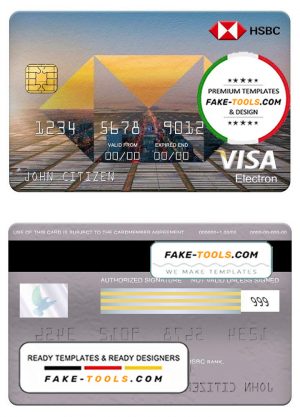 Poland HSBC bank visa electron card, fully editable template in PSD format