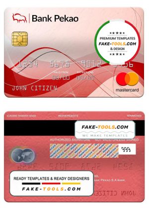 Poland bank Pekao S.A bank mastercard, fully editable template in PSD format
