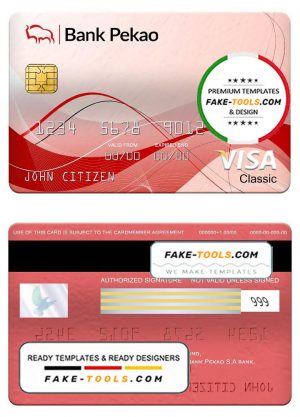 Poland bank Pekao S.A bank visa classic card, fully editable template in PSD format