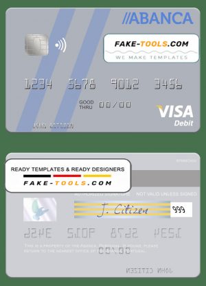 Portugal Abanca visa debit card, fully editable template in PSD format