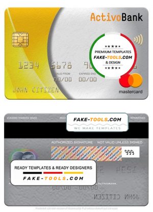 Portugal Activobank S.A. bank mastercard, fully editable template in PSD format