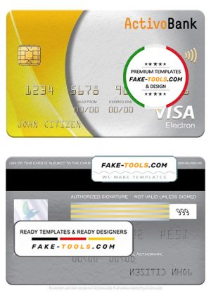 Portugal Activobank S.A. bank visa electron card, fully editable template in PSD format