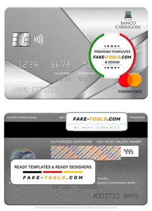 Portugal Banco Carregosa bank mastercard platinum, fully editable template in PSD format