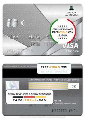 Portugal Banco Carregosa bank visa platinum card, fully editable template in PSD format