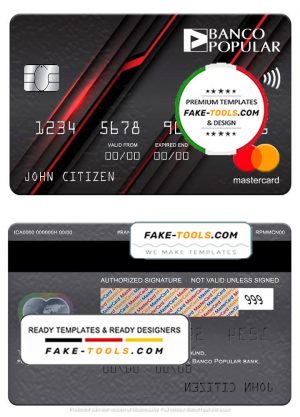 Portugal Banco Popular bank mastercard, fully editable template in PSD format