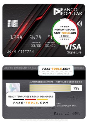 Portugal Banco Popular bank visa signature card, fully editable template in PSD format