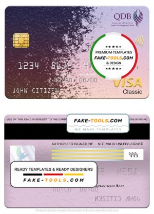 Qatar Development Bank visa classic card, fully editable template in PSD format
