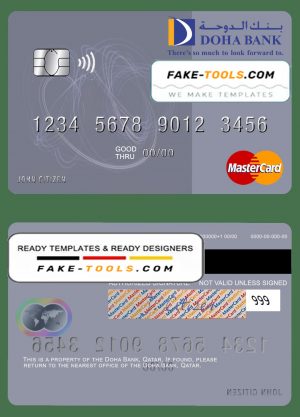 Qatar Doha Bank mastercard, fully editable template in PSD format