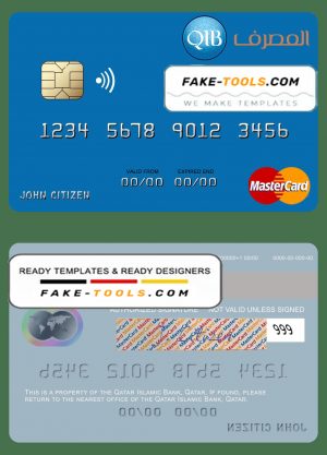 Qatar Islamic Bank mastercard, fully editable template in PSD format