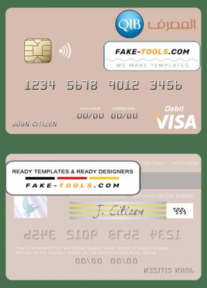 Qatar Islamic Bank visa debit card, fully editable template in PSD format