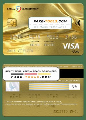Romania Banca Transilvania bank visa gold card, fully editable template in PSD format