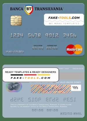 Romania Banca Transilvania mastercard, fully editable template in PSD format