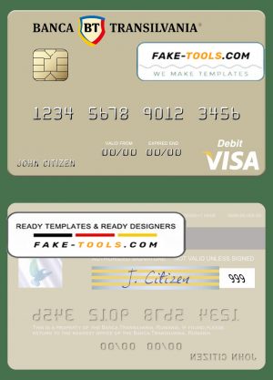 Romania Banca Transilvania visa debit card, fully editable template in PSD format