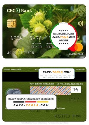 Romania CEC Bank mastercard, fully editable template in PSD format