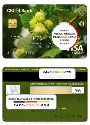 Romania CEC Bank visa classic card, fully editable template in PSD format