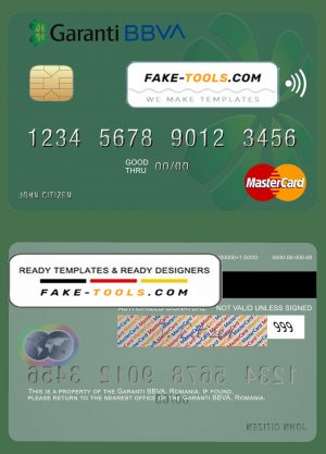 Romania Garanti BBVA mastercard, fully editable template in PSD format