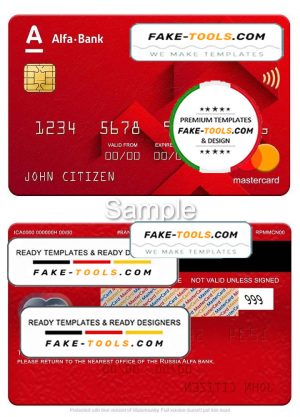 Russia Alfa bank mastercard, fully editable template in PSD format