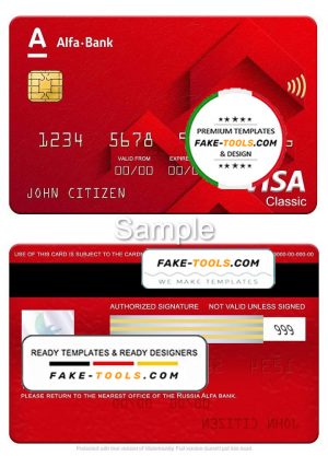 Russia Alfa bank visa classic card, fully editable template in PSD format