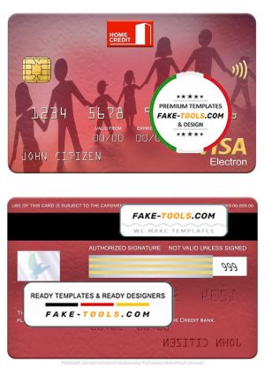 Russia Home Credit bank visa electron card, fully editable template in PSD format
