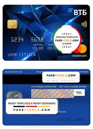 Russia VTB bank mastercard, fully editable template in PSD format