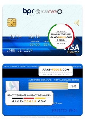 Rwanda BPR bank visa electron card, fully editable template in PSD format