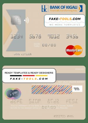 Rwanda Bank of Kigali mastercard credit card template in PSD format