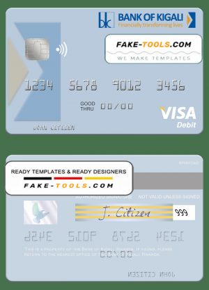 Rwanda Bank of Kigali visa debit card template in PSD format