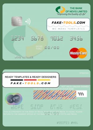 Saint Kitts and Nevis Bank of Nevis mastercard credit card template in PSD format
