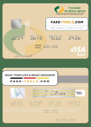 Saint Kitts and Nevis Bank of Nevis visa debit card template in PSD format