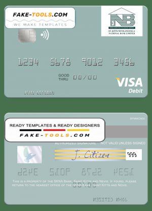 Saint Kitts and Nevis SKNA Bank visa debit card template in PSD format