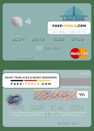 Saint Lucia Loyal Bank Limited mastercard credit card template in PSD format