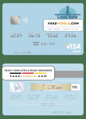 Saint Lucia Loyal Bank Limited visa debit card template in PSD format