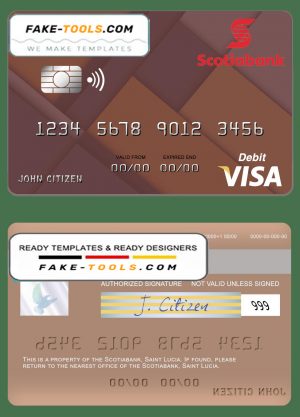 Saint Lucia Scotiabank visa debit credit card template in PSD format