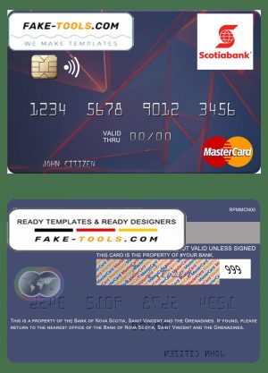 Saint Vincent and the Grenadines Bank of Nova Scotia mastercard card template in PSD format