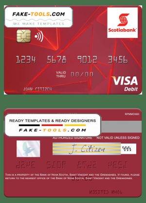 Saint Vincent and the Grenadines Bank of Nova Scotia visa debit card template in PSD format