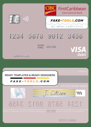 Saint Vincent and the Grenadines FirstCaribbean International Bank visa debit card template in PSD format Saint Vincent and the Grenadines FirstCaribbean International Bank visa debit card template in PSD format