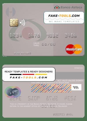 Salvador Banco Azteca mastercard credit card template in PSD format Salvador Banco Azteca mastercard credit card template in PSD format