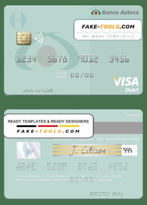 Salvador Banco Azteca visa debit credit card template in PSD format, fully editable Salvador Banco Azteca visa debit credit card template in PSD format, fully editable