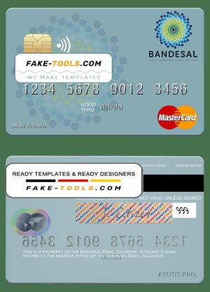 Salvador Bandesal Bank mastercard credit card template in PSD format