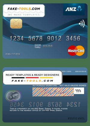Samoa ANZ Bank mastercard credit card template in PSD format