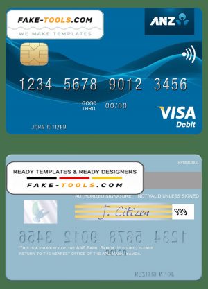 Samoa ANZ Bank visa debit card template in PSD format, fully editable