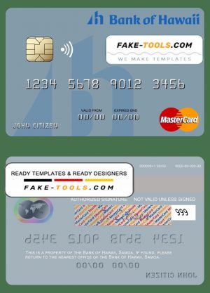 Samoa Bank of Hawaii mastercard template in PSD format